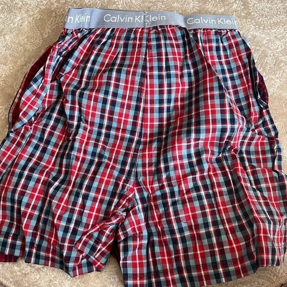 Brand New Calvin Klein 2-Pack Boys Plaid Cotton Boxer Shorts Red Blue Underwear